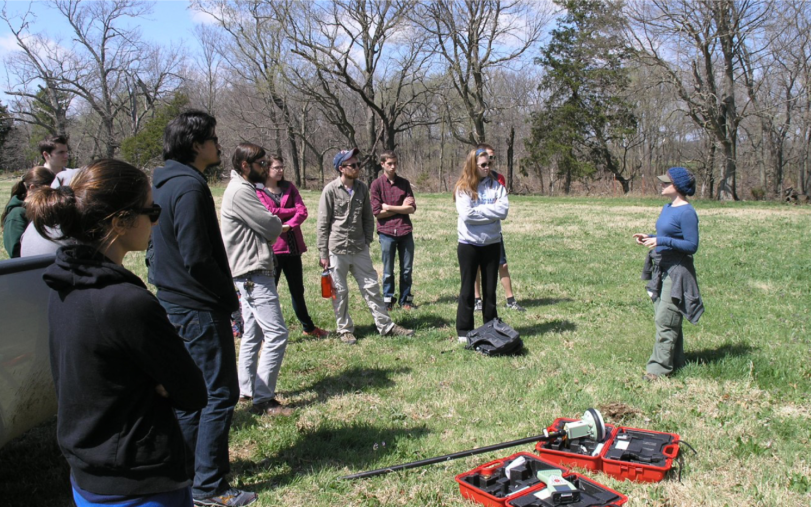 researcher Rachel Opitz instructs class of students on fieldwork techniques